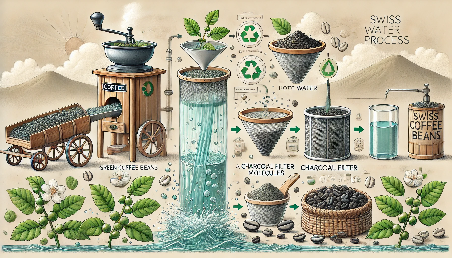 image illustrate the The Water Decaffeination Process